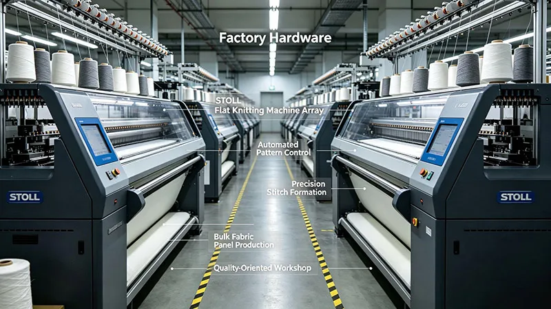 German STOLL computerized flat knitting machine production floor