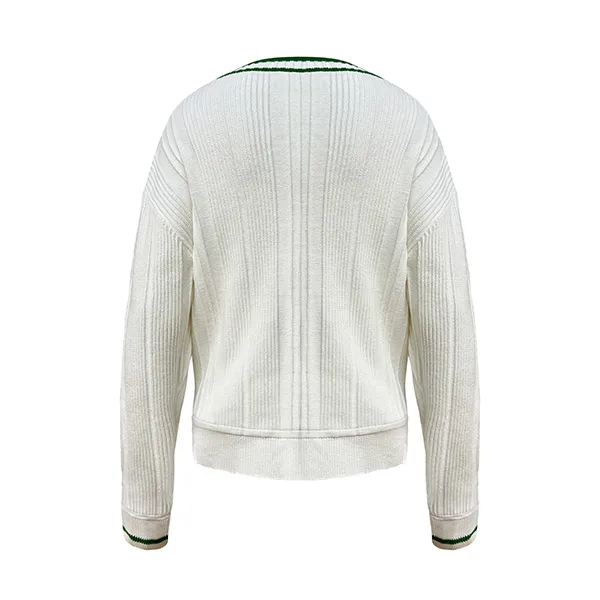 v-neck tipped ribbed cardigan preppy button down sweater back