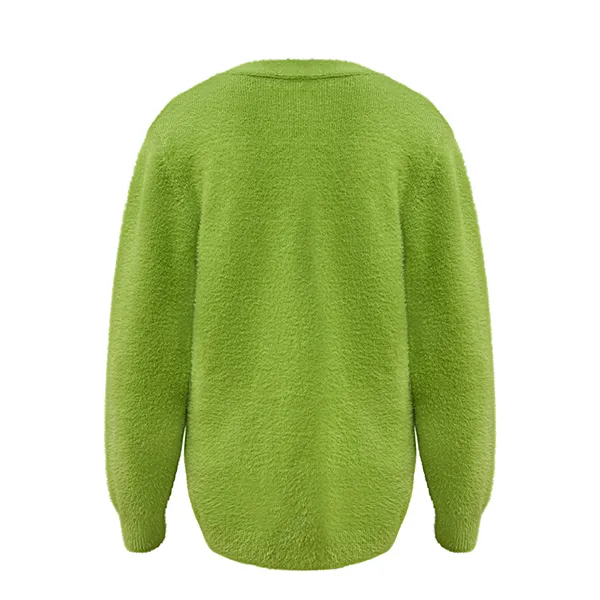 fluffy fuzzy v-neck cardigan oversized pocket sweater back