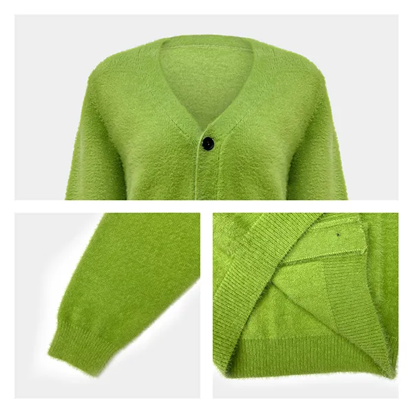 fluffy fuzzy v-neck cardigan oversized pocket sweater knitting details