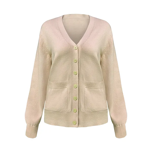 orange v-neck fine knit button down cardigan with pockets