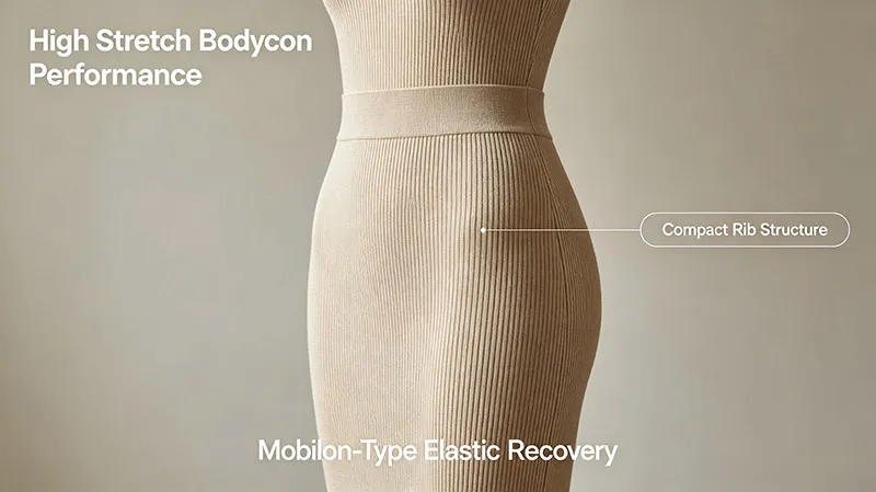 Fitted ribbed knit bodycon dress with superior elasticity and shape retention