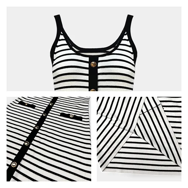 striped sleeveless knit cami dress with contrast pockets knitting details
