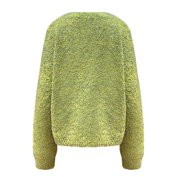boucle textured v-neck fuzzy chunky knit pullover back