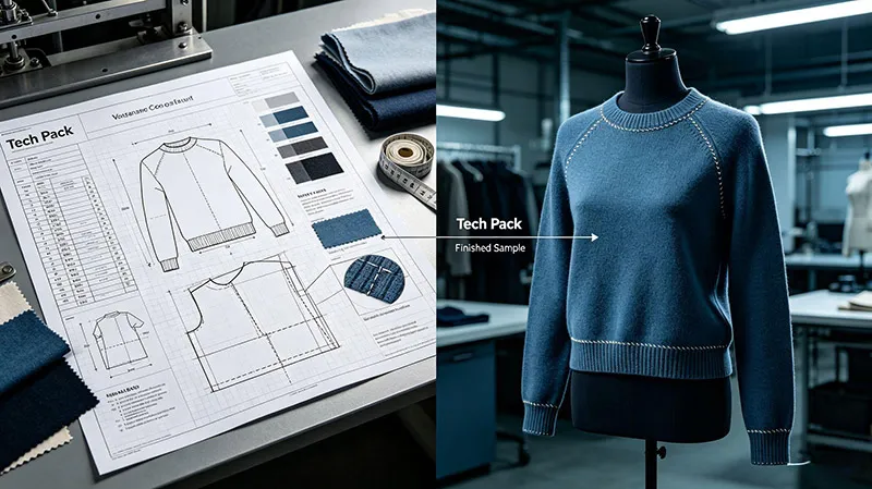 Custom women's pullover manufacturer tech pack to bulk production