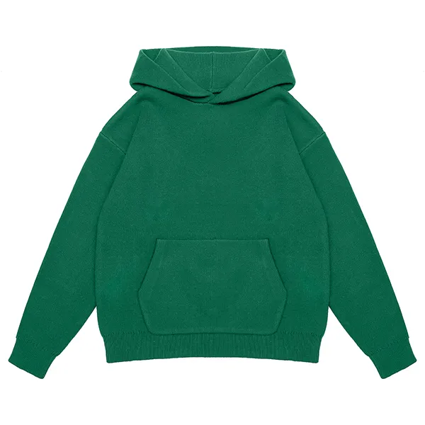 green knitted hoodie pullover sweater with kangaroo pocket