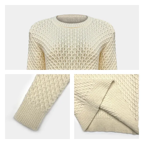 textured honeycomb knit crewneck sweater slim fit knitting details
