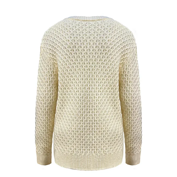 textured honeycomb knit crewneck sweater slim fit back