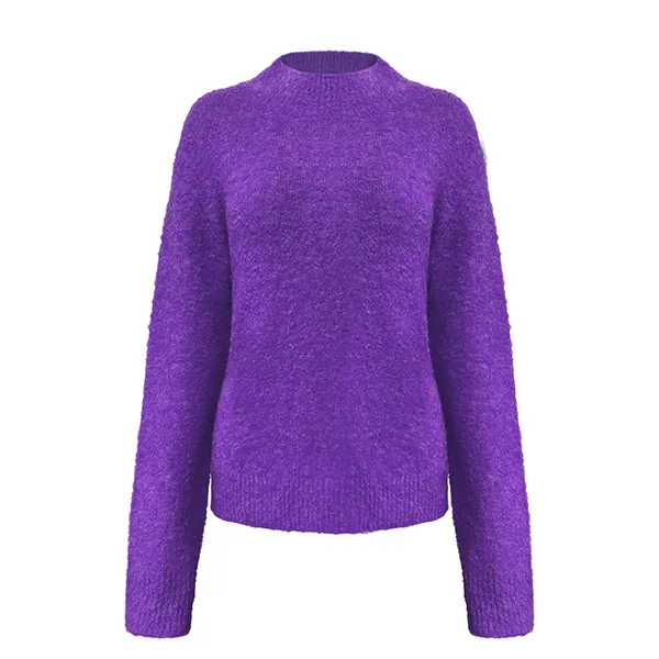 purple textured boucle knit mock neck pullover sweater relaxed fit