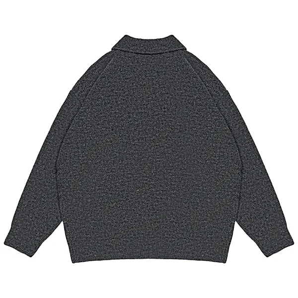 textured boucle knit polo sweater with flap pocket back