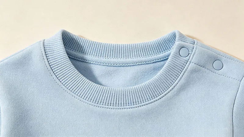 Children knitwear featuring drawstring-free safe neck construction and smooth hand-linked seams
