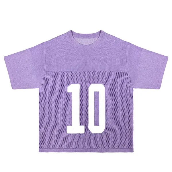 purple varsity number mesh knit jersey top short sleeve pullover