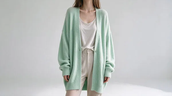 Trending oversized drop-shoulder women's cardigan in dusty pink for knitwear wholesale sourcing