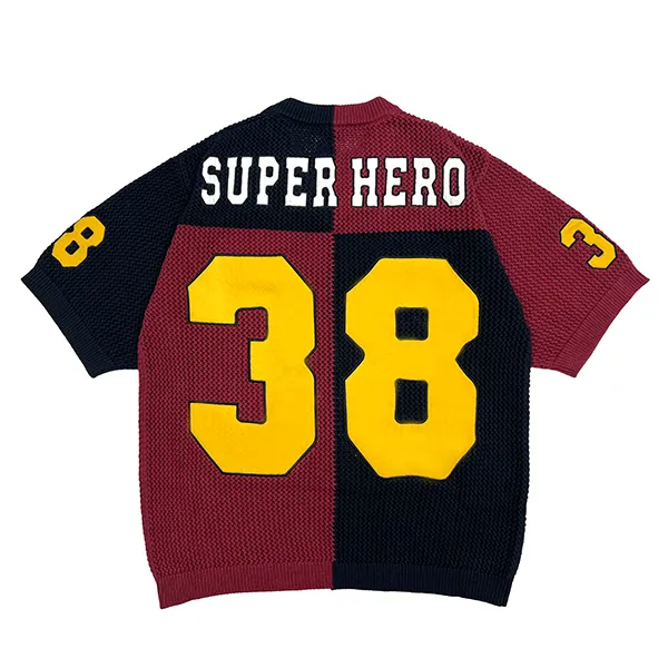 colorblocked number graphic mesh knit jersey top back