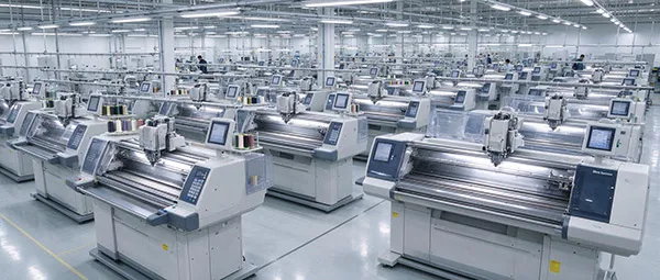 High-spec computerized flat knitting workshop for premium Italian knitwear manufacturing