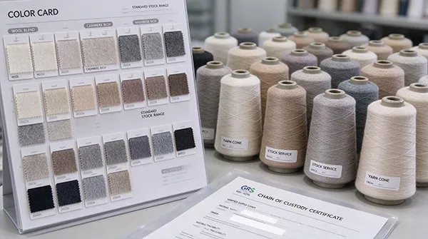 GOTS certified organic cotton yarn cones with Transaction Certificate TC traceability tag