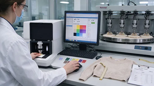 Spectrophotometer dye-lot color difference testing for knitwear physical quality control