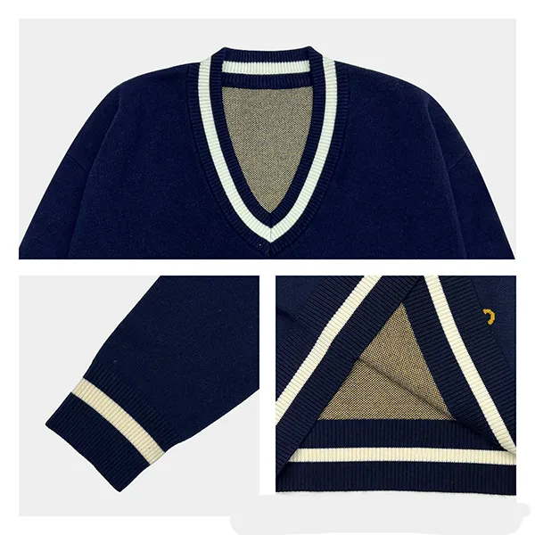 lacrosse intarsia graphic v-neck sweater with striped trim knitting details