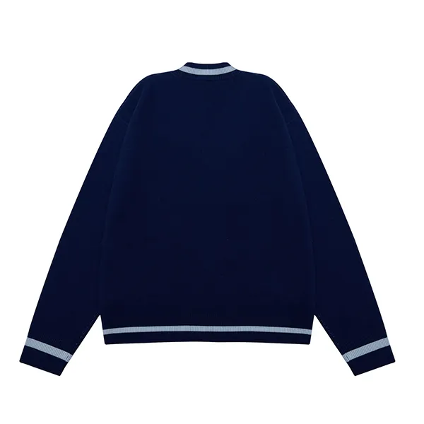 lacrosse intarsia graphic v-neck sweater with striped trim back