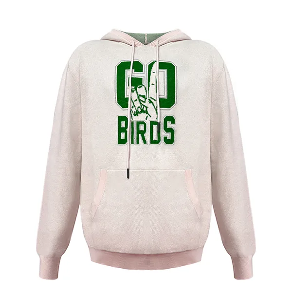 pink varsity graphic knit hooded sweater with kangaroo pocket