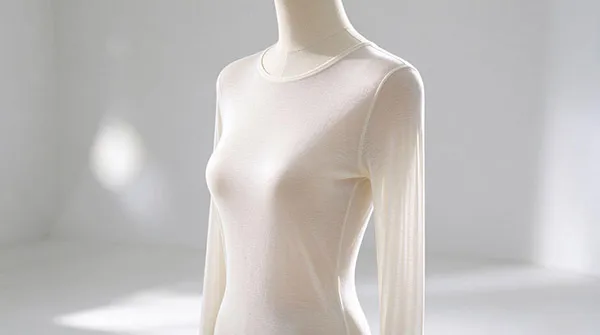 18G fine gauge WHOLEGARMENT 3D seamless sheer long-sleeve top on mannequin