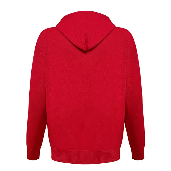 chenille patch zip up knit hooded sweater with pockets back
