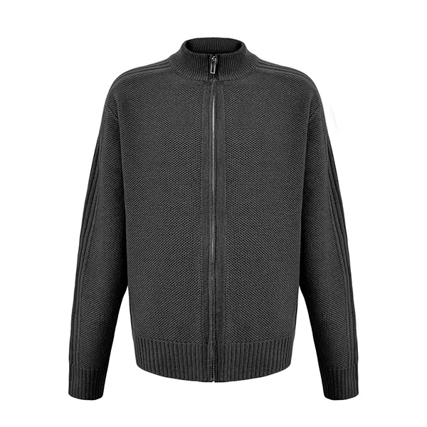 textured full-zip knit jacket stand-collar cardigan dark grey