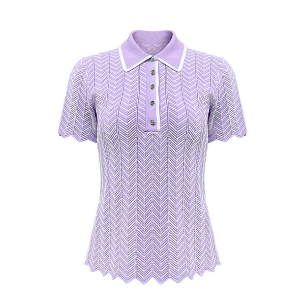 chevron pattern short-sleeve knit polo shirt top purple