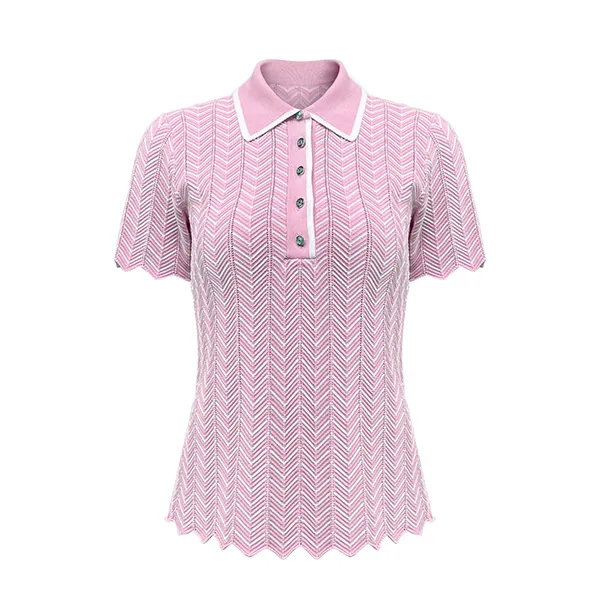 chevron pattern short-sleeve knit polo shirt top pink