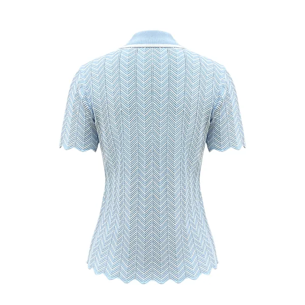 chevron pattern short-sleeve knit polo shirt top back
