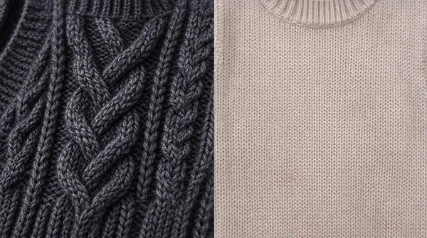 Texture comparison of a 3GG heavy cable knit vest and a 14GG fine gauge minimalist women's knit vest