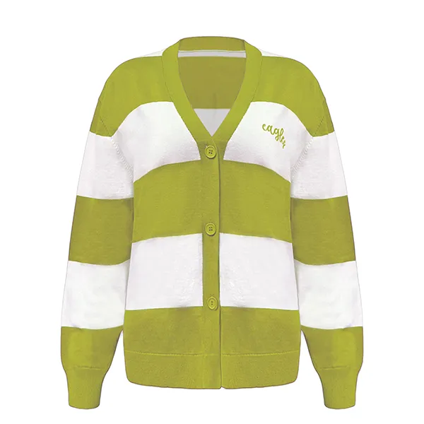 yellow colorblocked striped knit v-neck cardigan with buttons